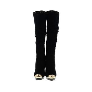Mark. Black Suede Calf High Gold Toe Heeled Boots Size 9